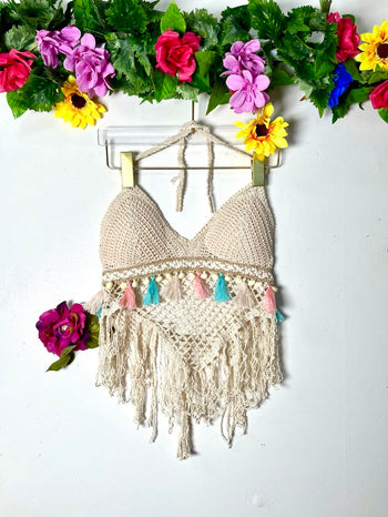Cotton Crochet Pom Pom Bib
