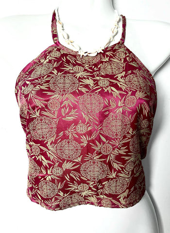 Vietnamese Silk Halter Crop Top