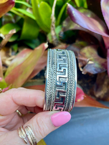 Embossed Silver Cuff Bangle