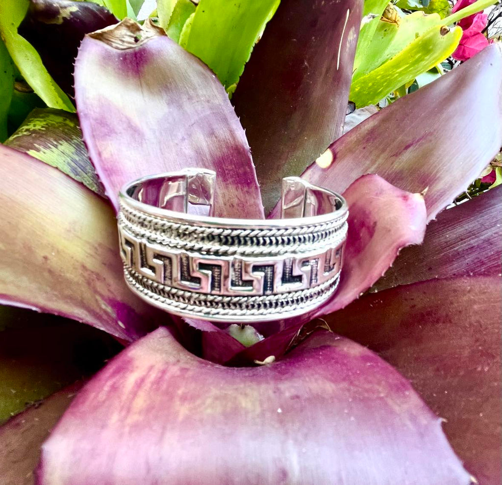 Embossed Silver Cuff Bangle