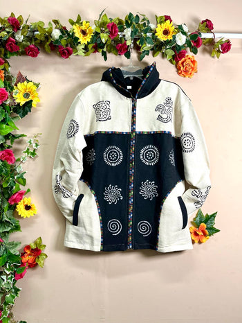 Tibetan Fleece Jacket - Cream & Black