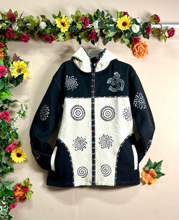 Tibetan Fleece Jacket - Black & Cream