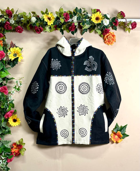 Tibetan Fleece Jacket - Black & Cream