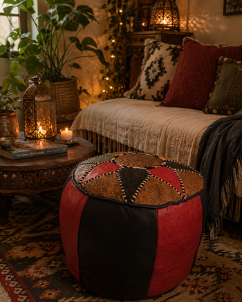 Moroccan Leather Pouff - Medium