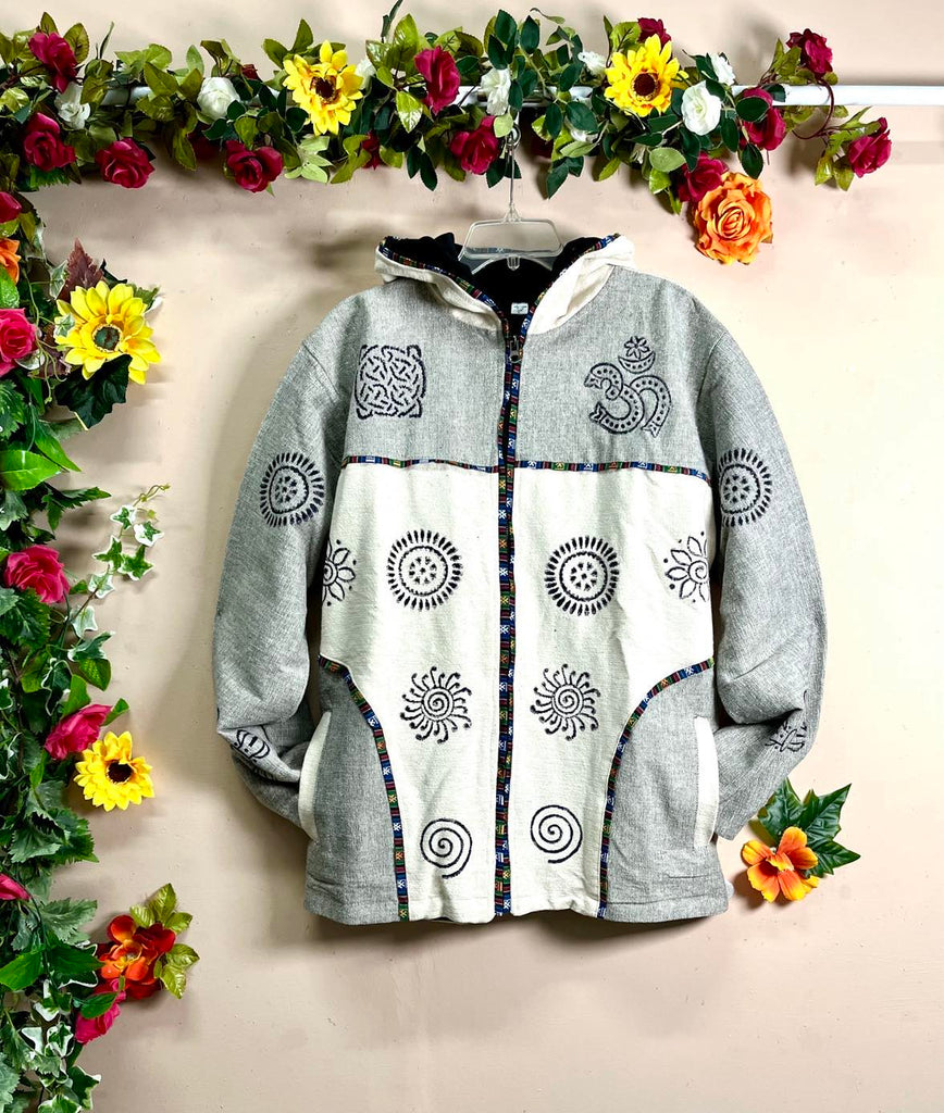 Tibetan Fleece Jacket -Grey & Cream