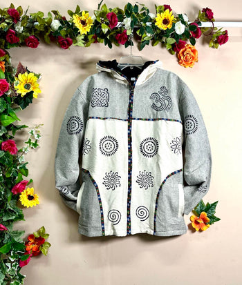 Tibetan Fleece Jacket -Grey & Cream