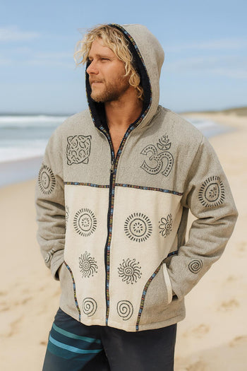 Tibetan Fleece Jacket -Grey & Cream
