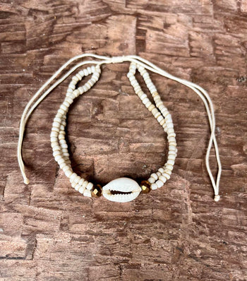 Double Strand Beaded Cowrie Bracelet