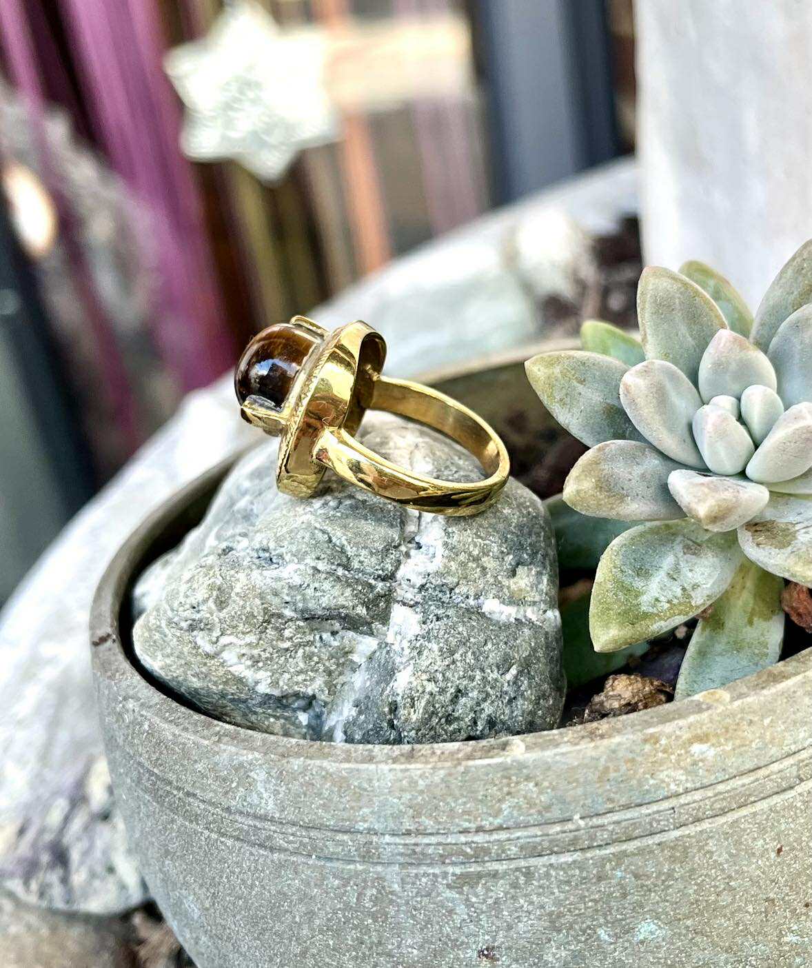 Handcrafted Gemstone Brass Rings