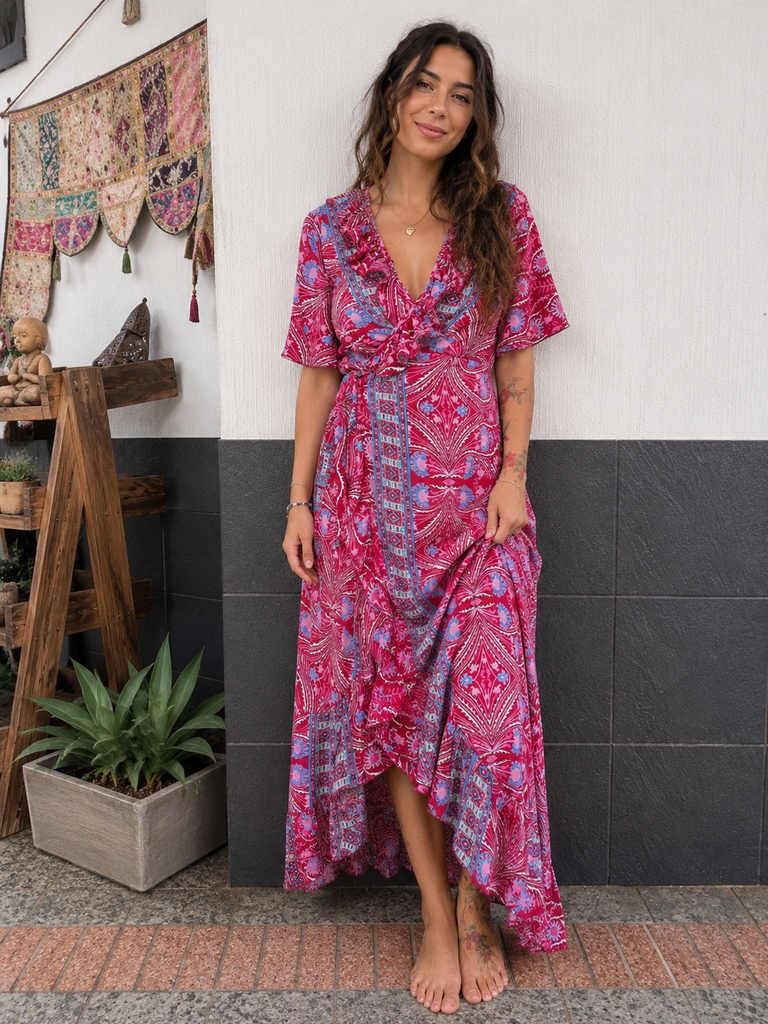 Sunmoon Silk Spanish Wrap Dress