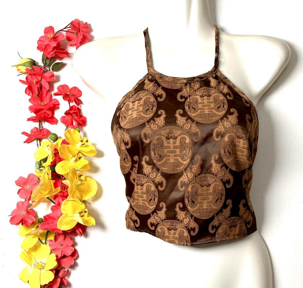 Vietnamese Silk Halter Crop Top