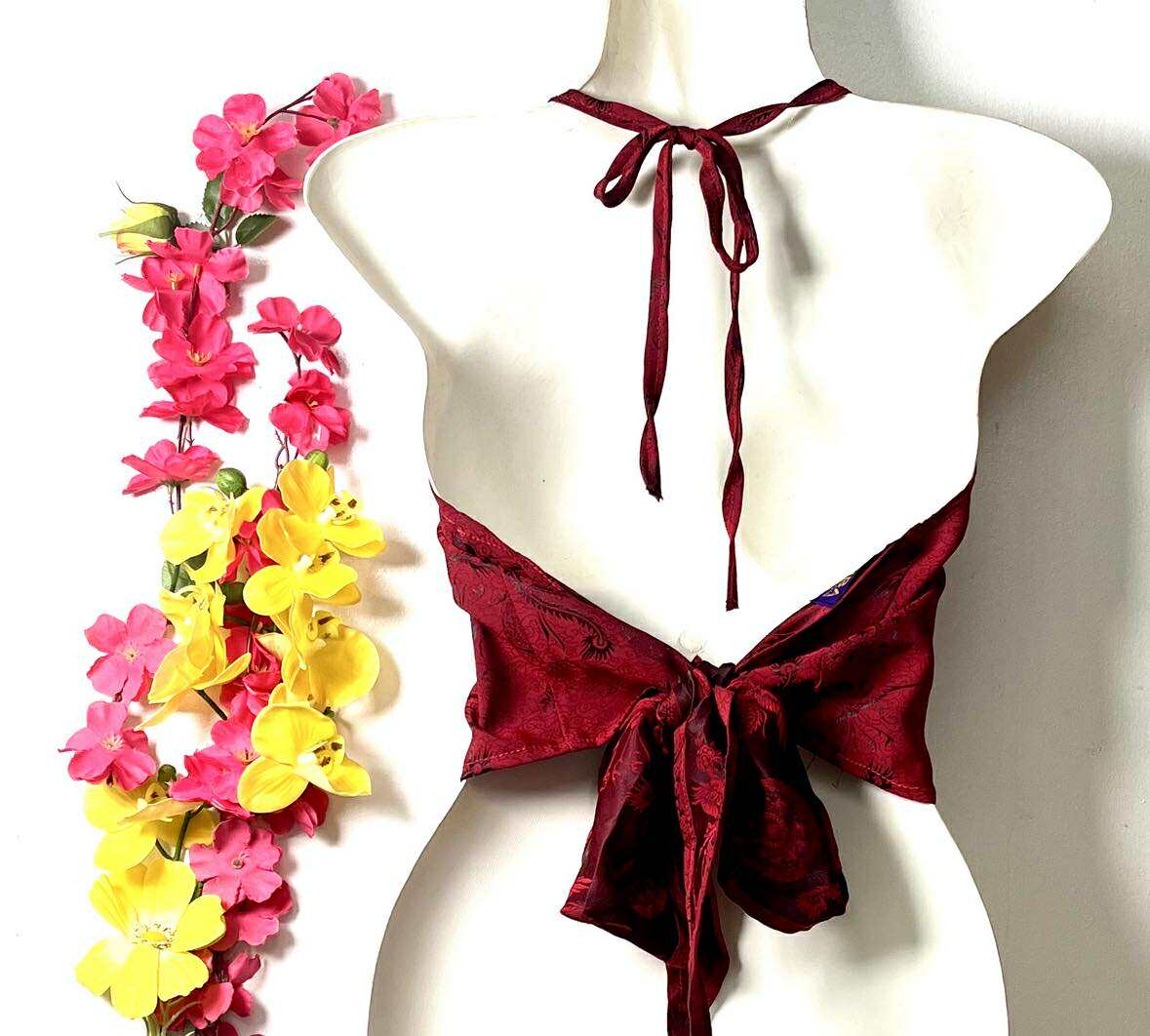 Vietnamese Silk Halter Crop Top