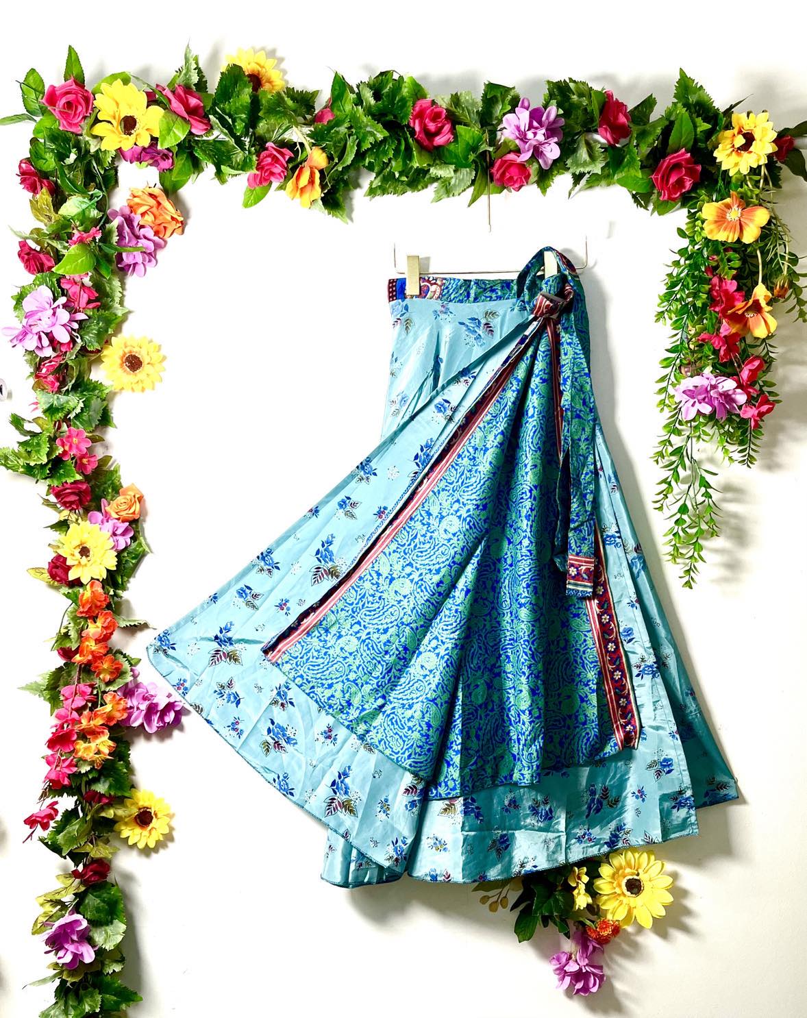 Upcycled Reversible Silk Wrap Skirt