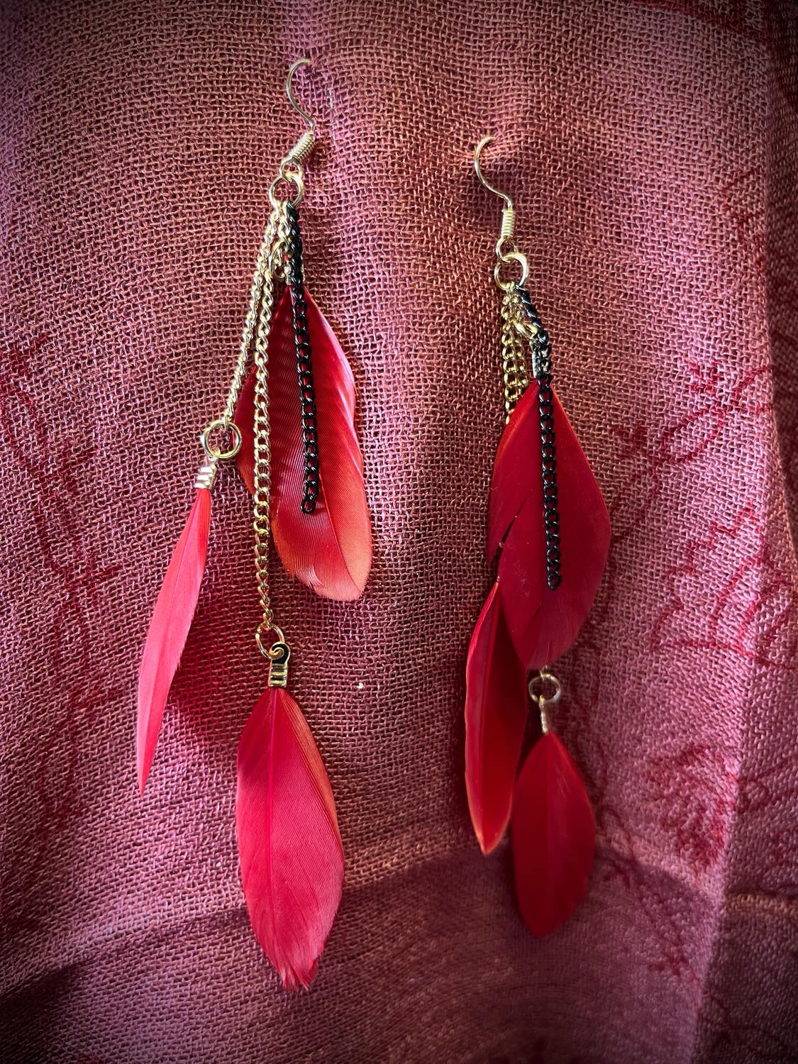 Triple Feather Drop Earings