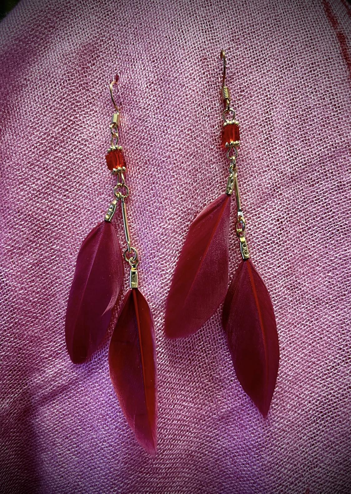 Double Feather Beaded Earings