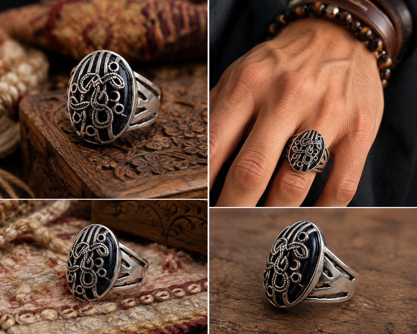 Silver Stone Shield Ring