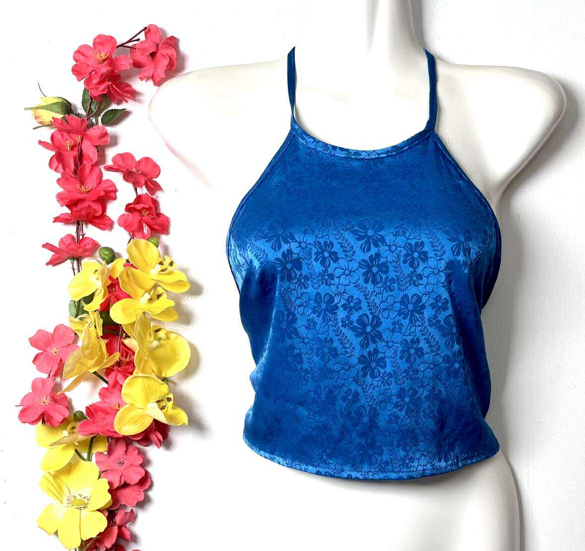 Vietnamese Silk Halter Crop Top