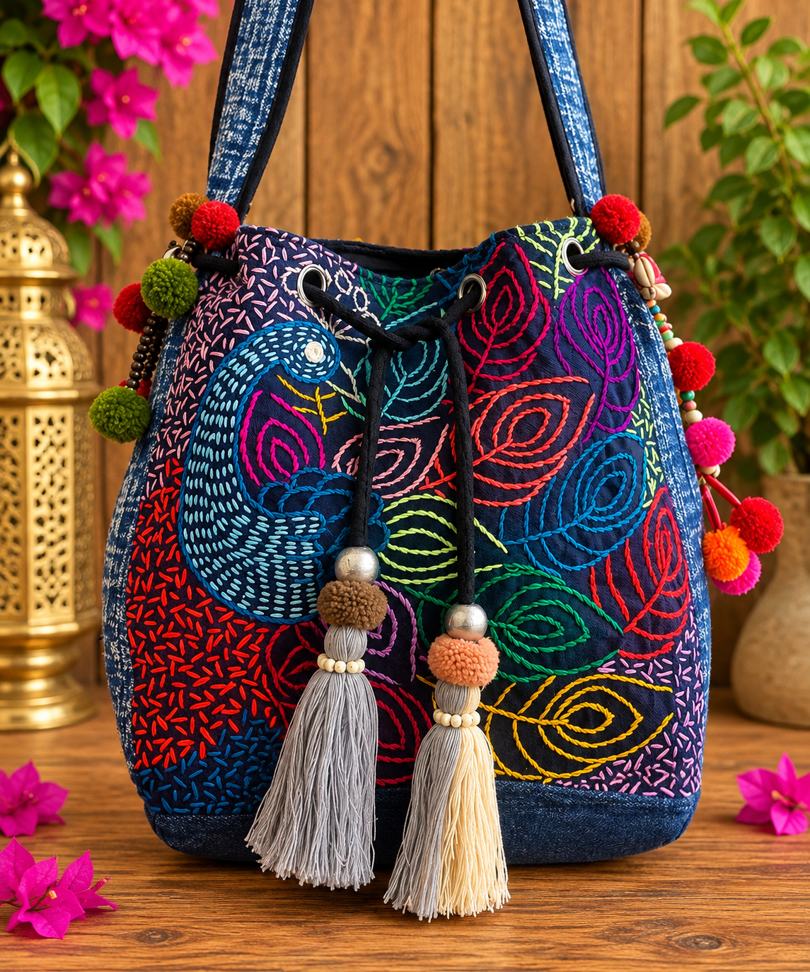 Bohemian Embroidered Bucket Bag