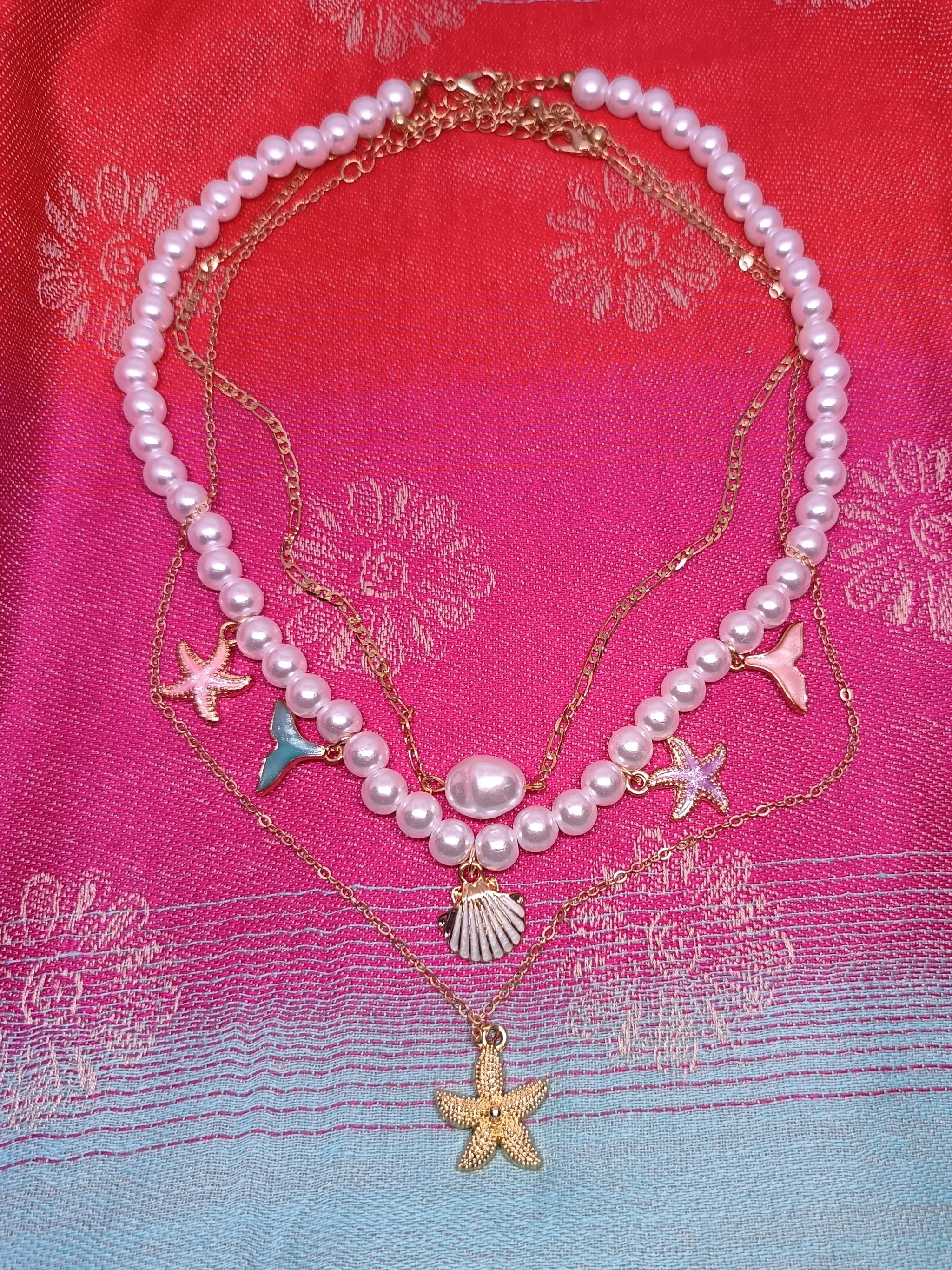 NECKLACE SET E - Pearl & Ocean Charm Set
