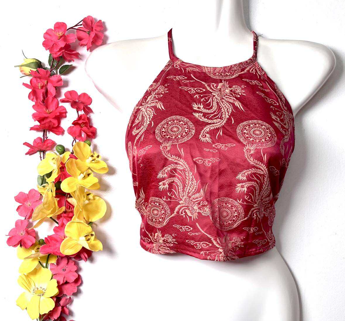 Vietnamese Silk Halter Crop Top