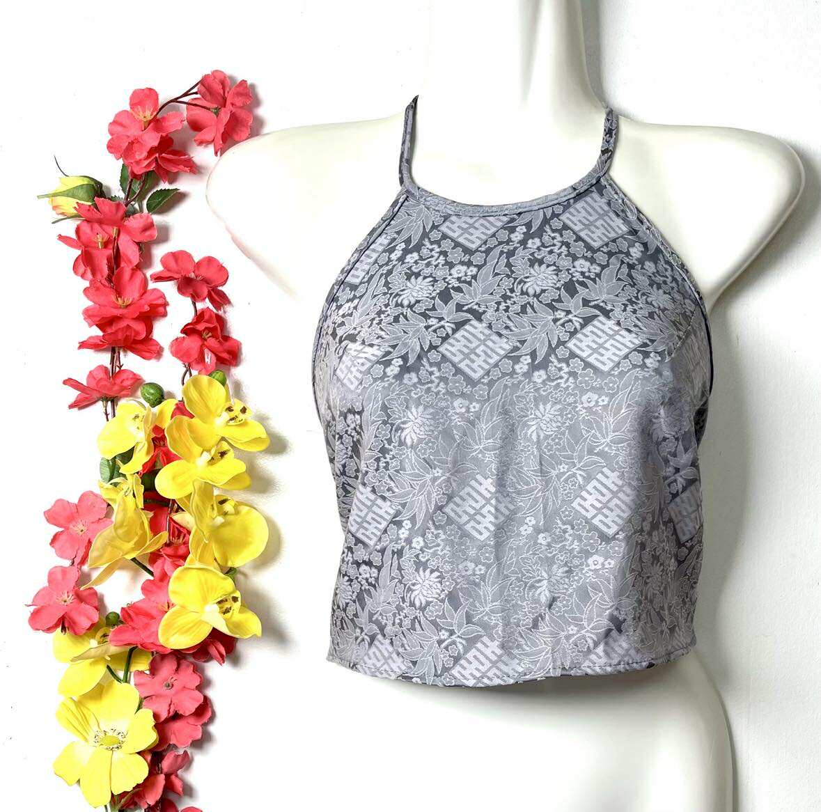 Vietnamese Silk Halter Crop Top