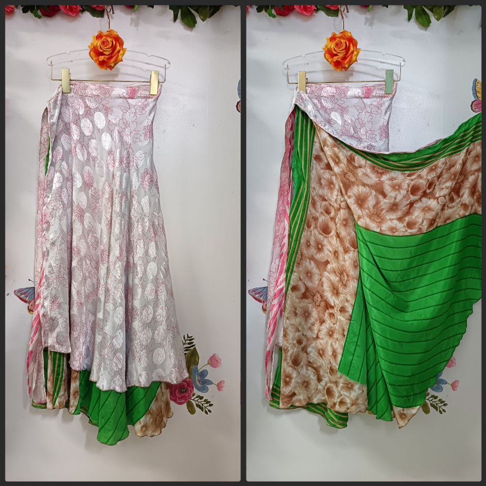 Upcycled Silk Reversible Wrap Skirt