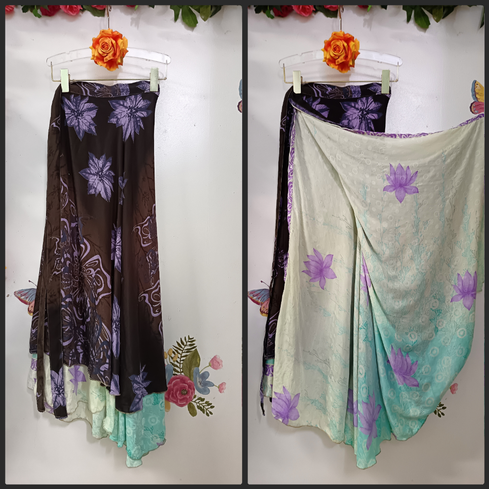 Upcycled Silk Reversible Wrap Skirt