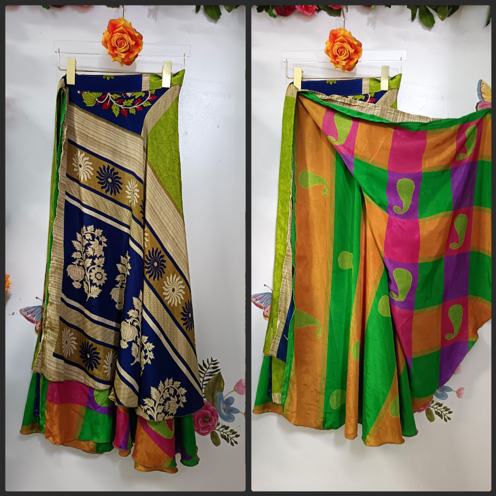 Upcycled Silk Reversible Wrap Skirt