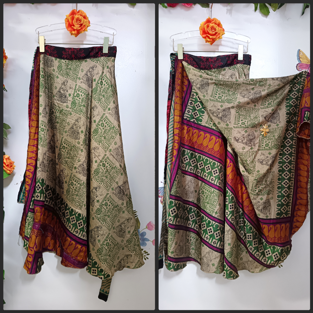 Upcycled Silk Reversible Wrap Skirt