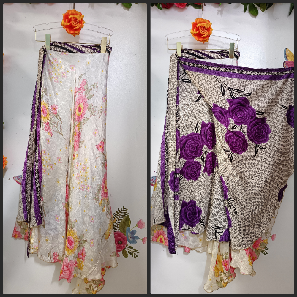 Upcycled Silk Reversible Wrap Skirt