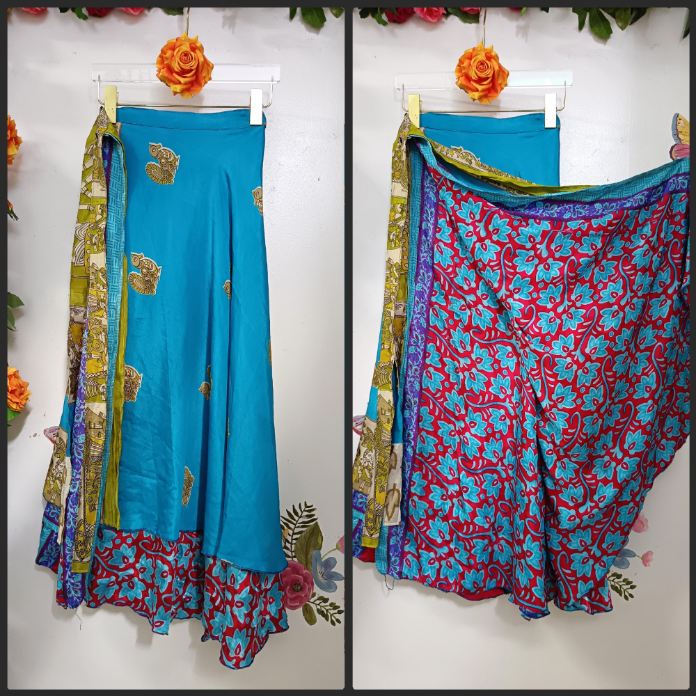Upcycled Silk Reversible Wrap Skirt