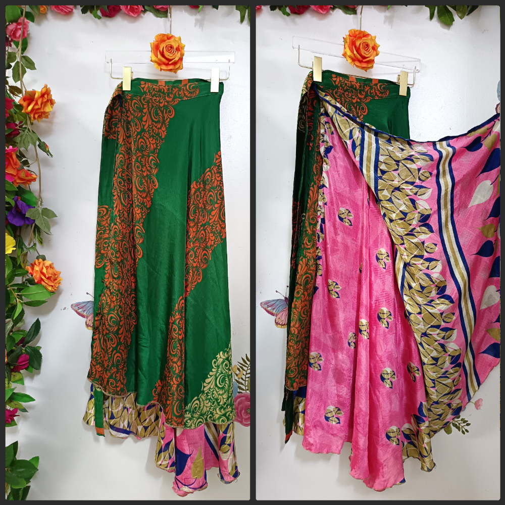 Upcycled Silk Reversible Wrap Skirt