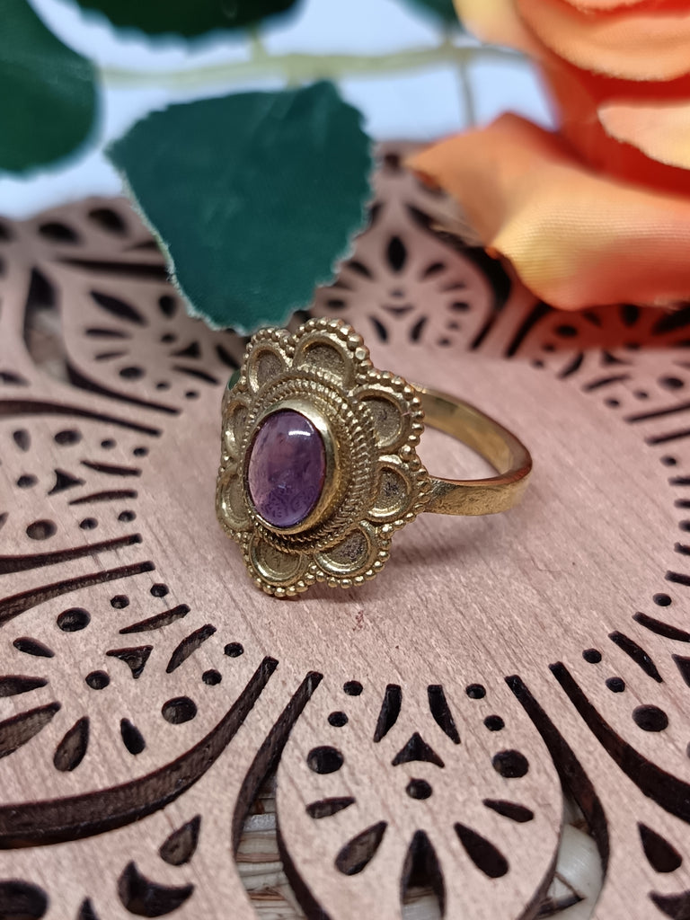 Blossom Gemstone Brass Ring