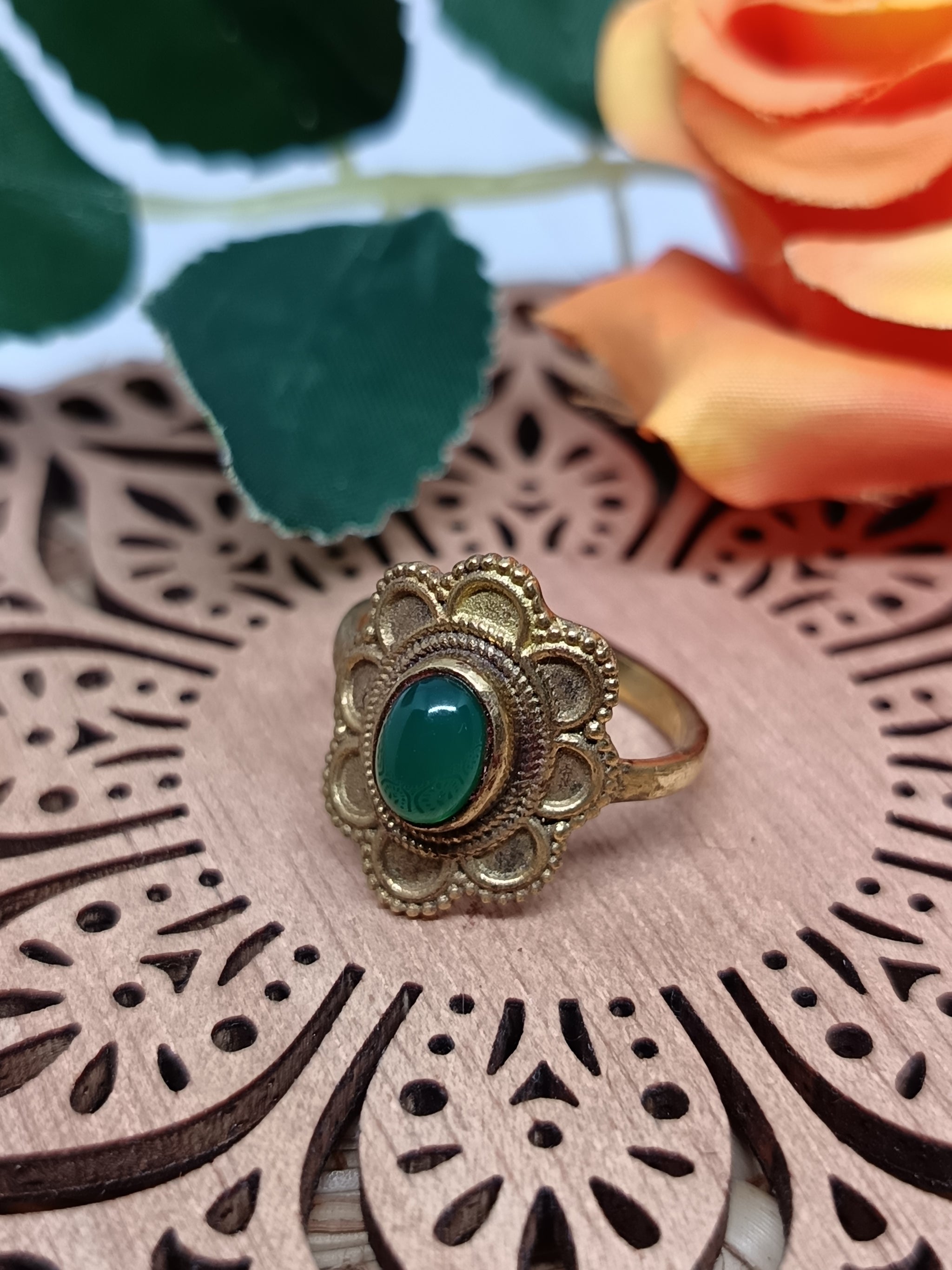 Blossom Gemstone Brass Ring
