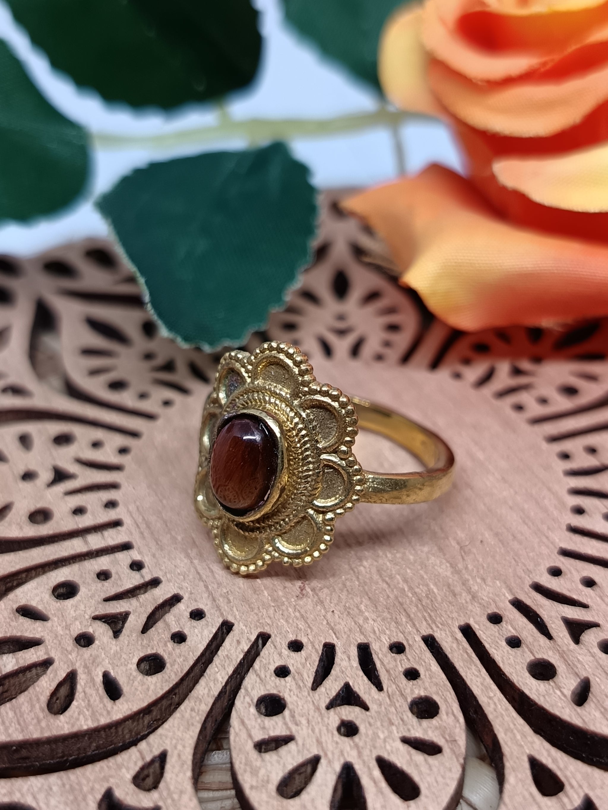 Blossom Gemstone Brass Ring