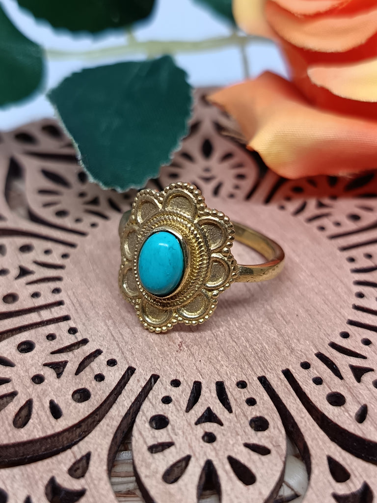 Blossom Gemstone Brass Ring
