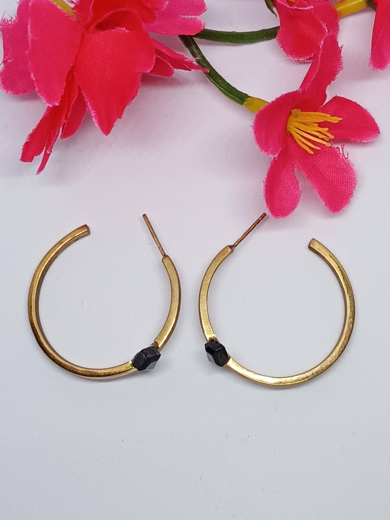 Stone Brass Hoop Earings