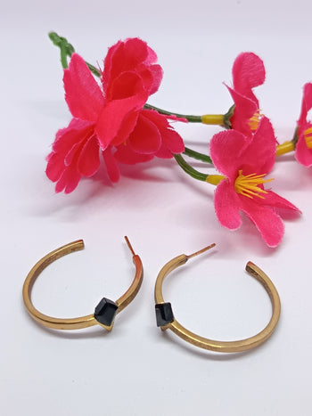 Stone Brass Hoop Earings