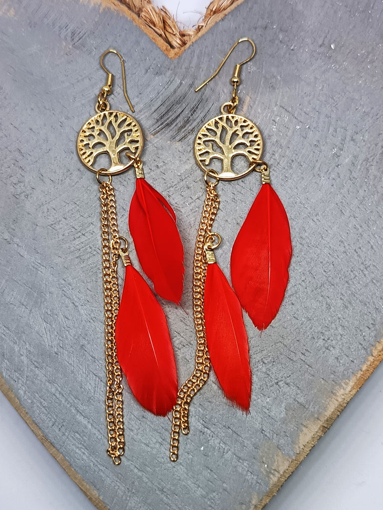 Feather Chain Tree Of Life Earings