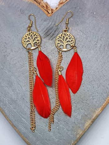 Feather Chain Tree Of Life Earings