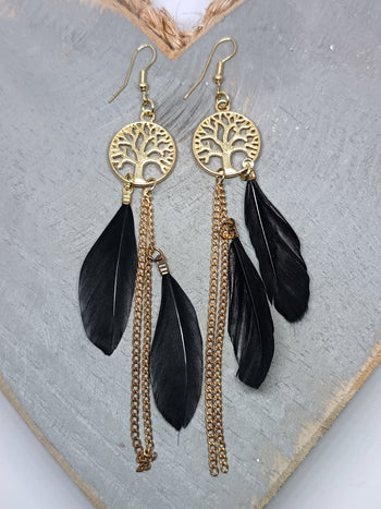 Feather Chain Tree Of Life Earings