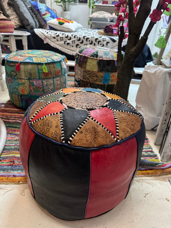 Moroccan Leather Pouff - Medium