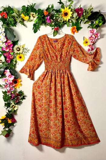 Sunmoon Long-Sleeve Elasticized Silk Dress