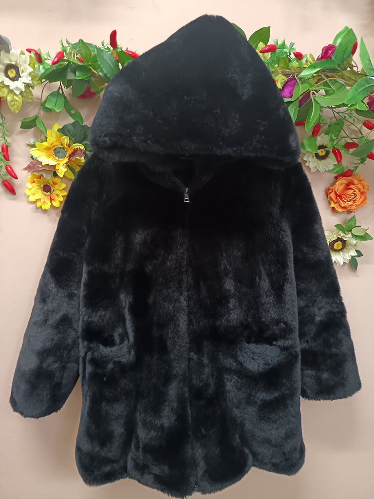 Midnight Luxe Double-Breasted Faux Fur Coat