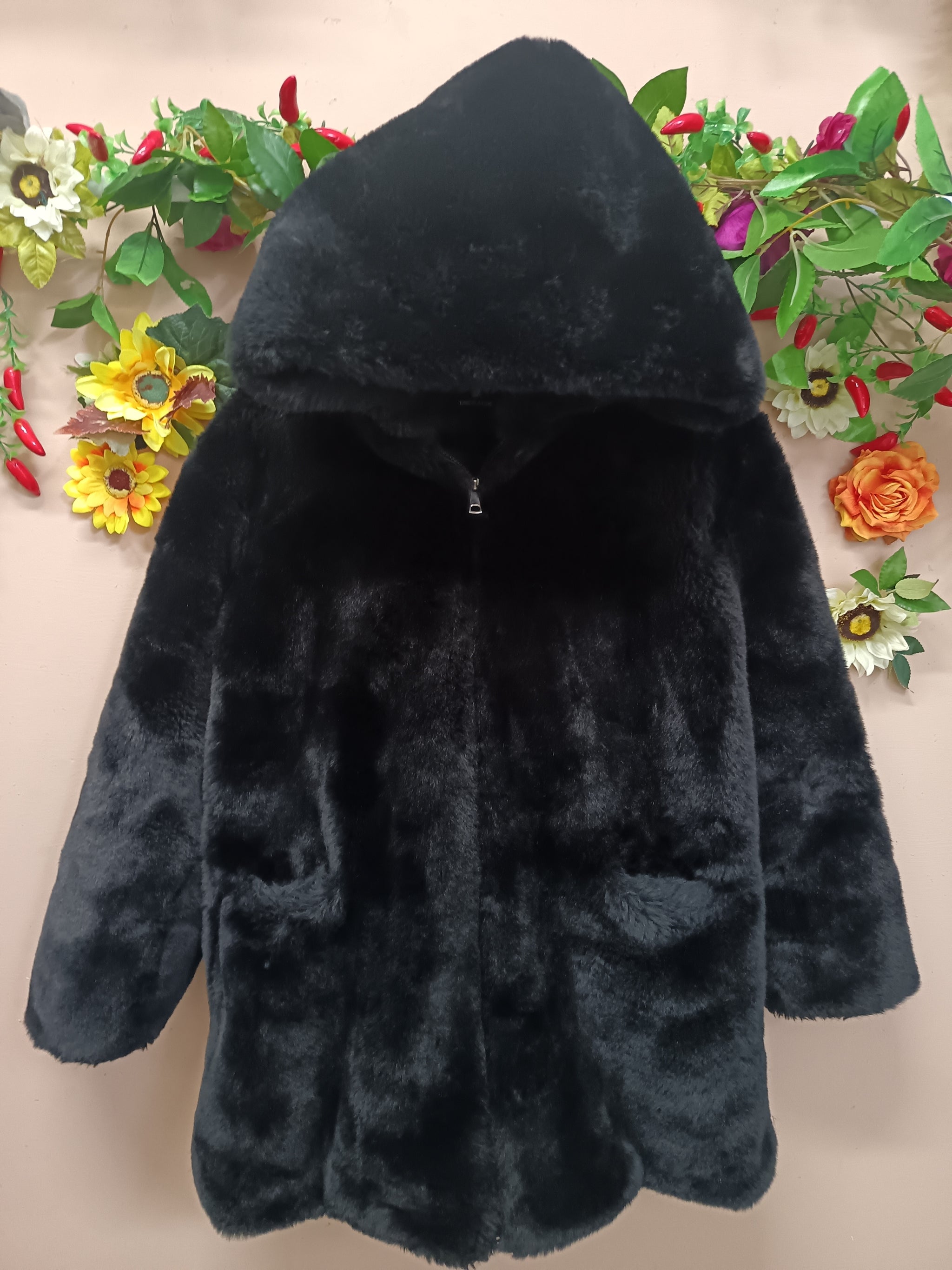 Midnight Luxe Double-Breasted Faux Fur Coat