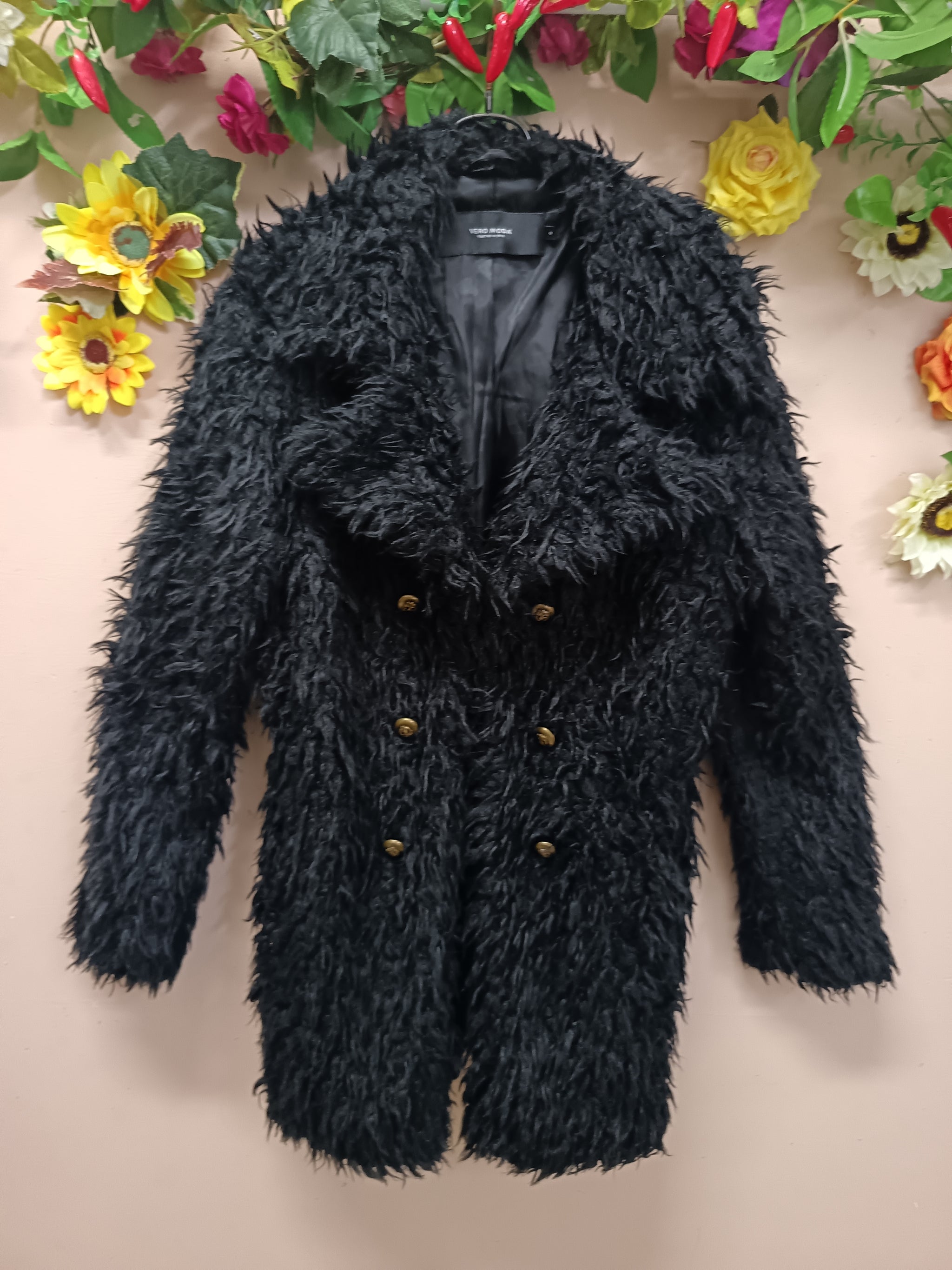 Midnight Luxe Double-Breasted Faux Fur Coat