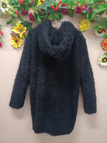 Midnight Shaggy Hooded Faux Coat