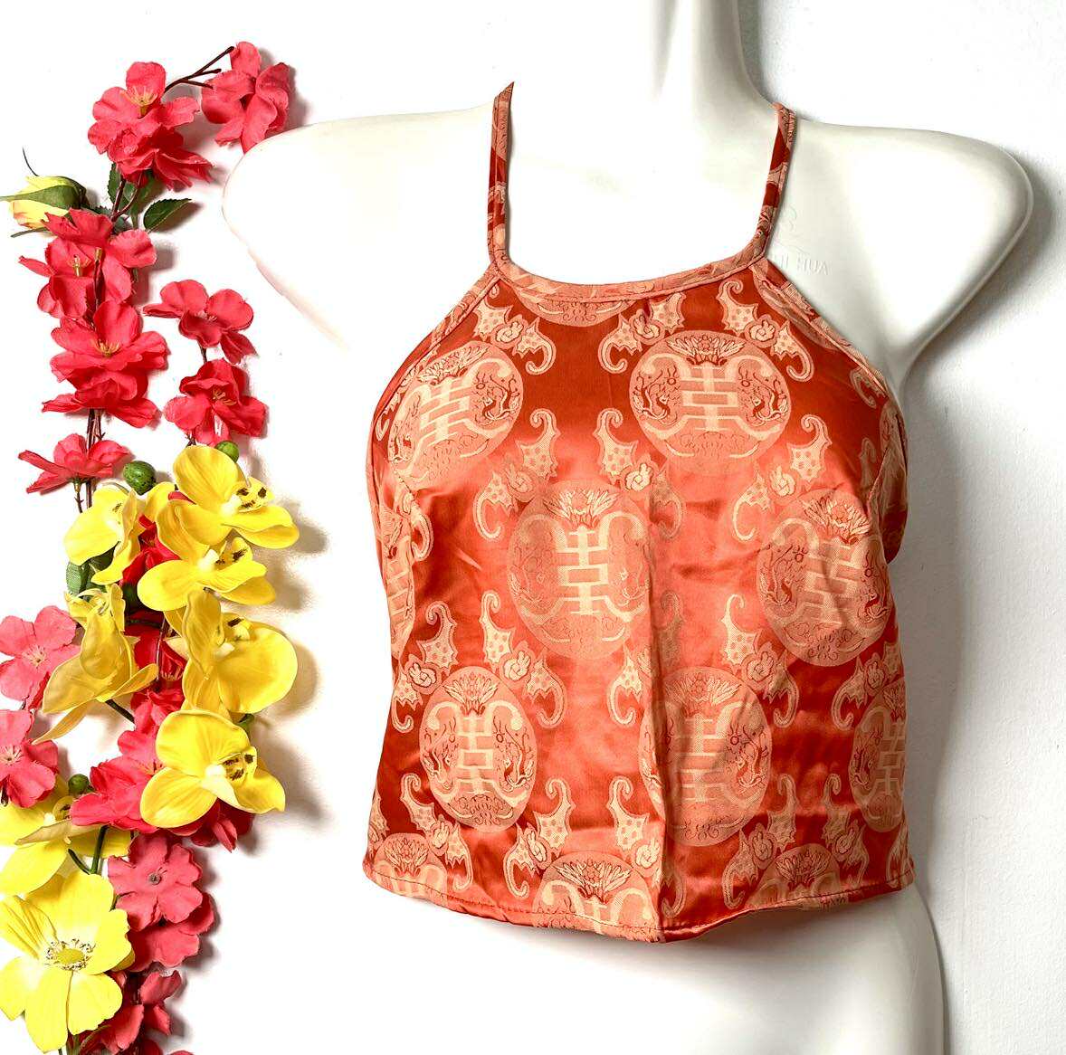 Vietnamese Silk Halter Crop Top