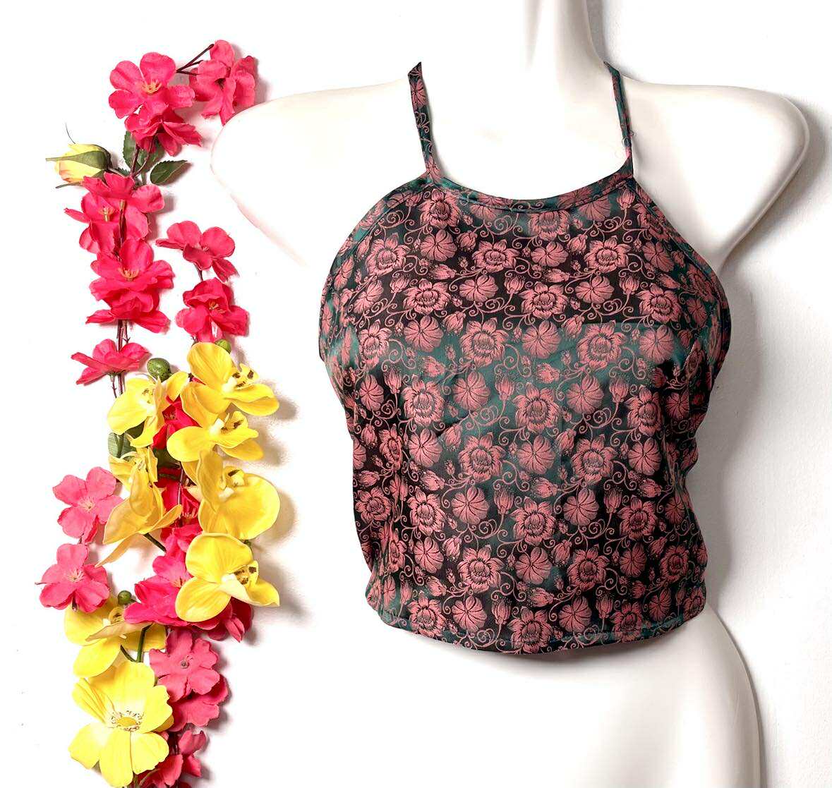 Vietnamese Silk Halter Crop Top