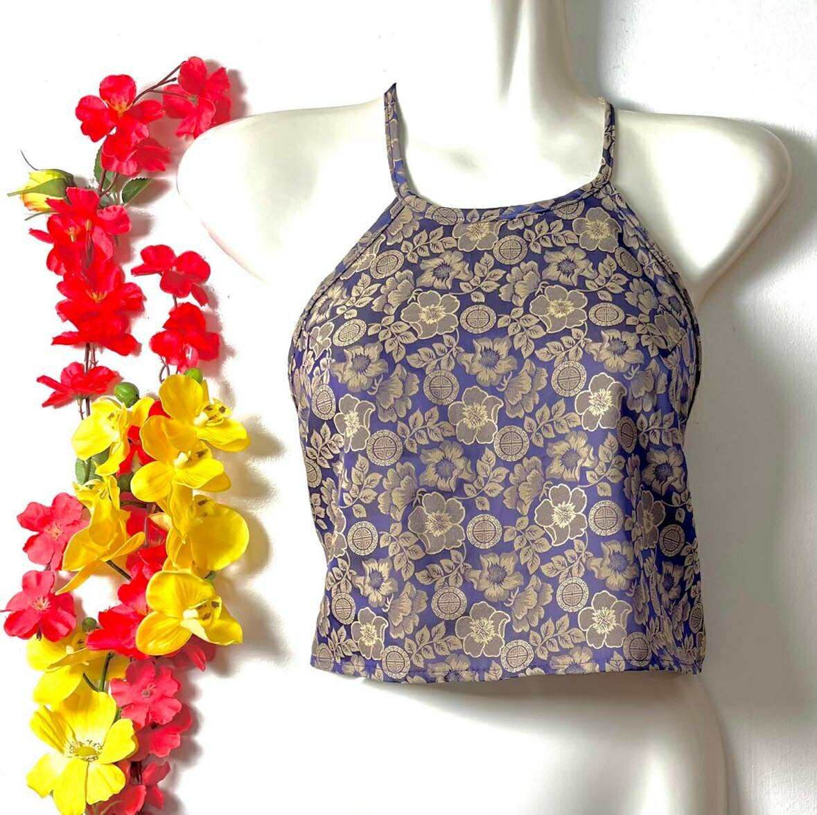 Vietnamese Silk Halter Crop Top